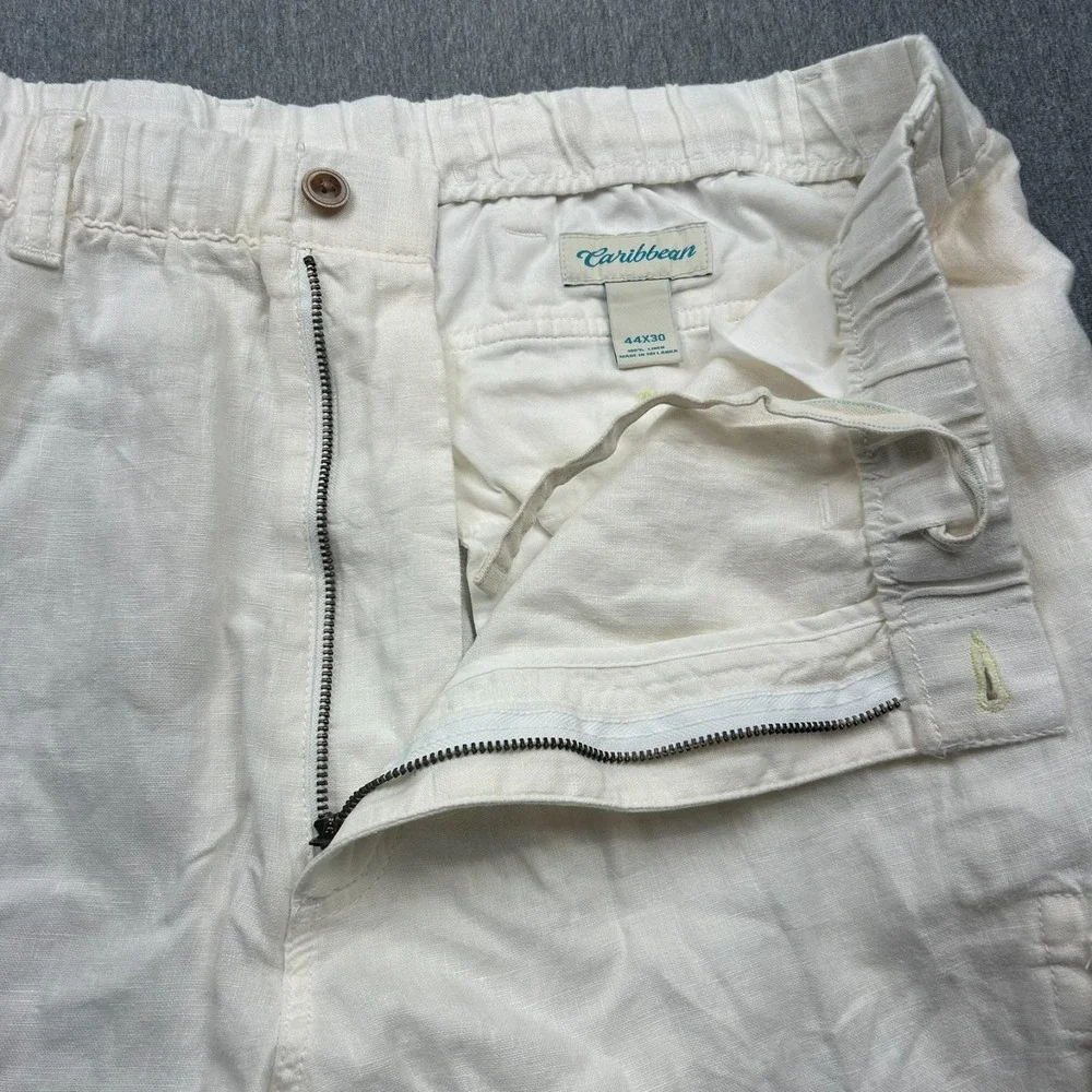 Caribbean Roundtree & Yorke Linen Cargo Pants Mens 44x30 Big Man White Beach NEW